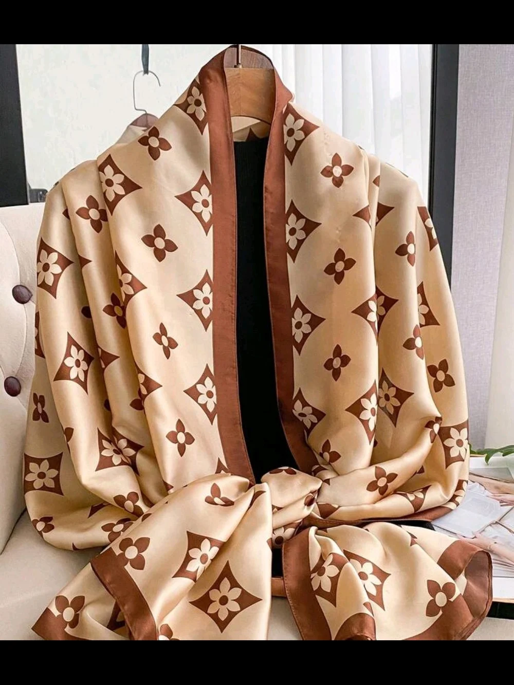 Luxury Beige Brown Monogram Scarf - Designer Inspired 70.9